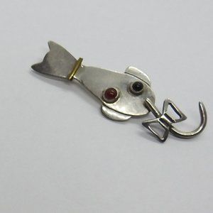 Vintage Sterling Cat Pin Articulated Tail